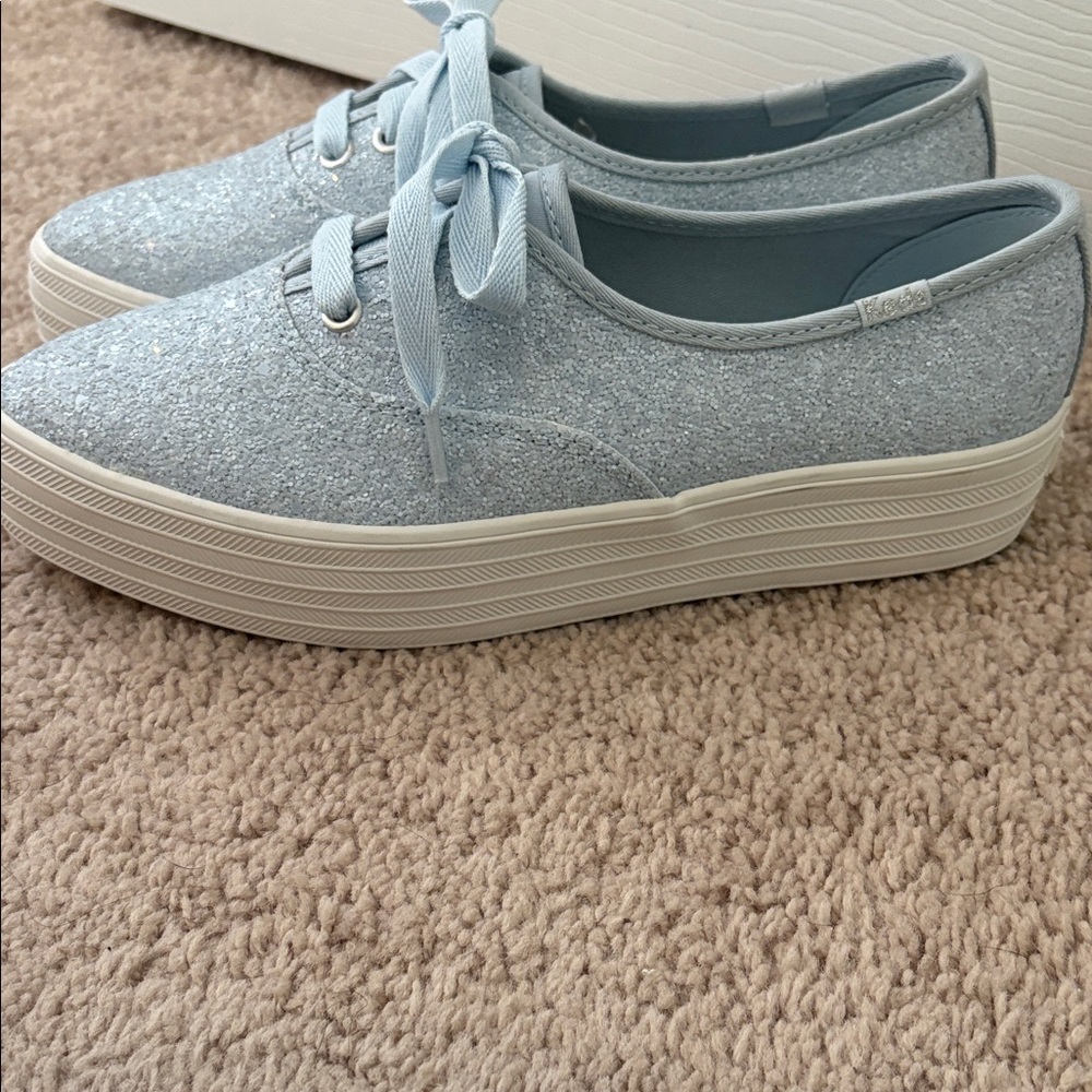 Keds Sky Blue Glitter Lace-Up Platform Sneakers - Picture 3 of 6